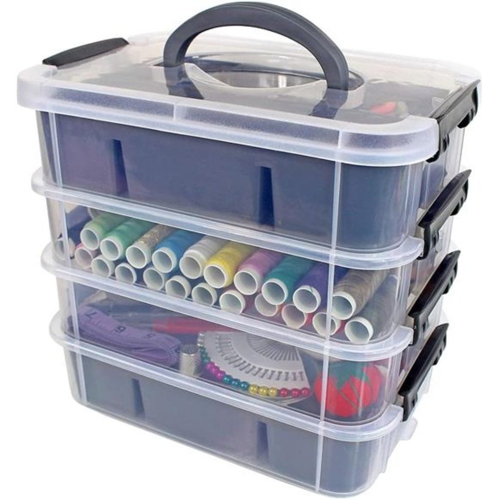 Stackable Storage Container with Organizers for Arts & Crafts -2 Trays Craft Box